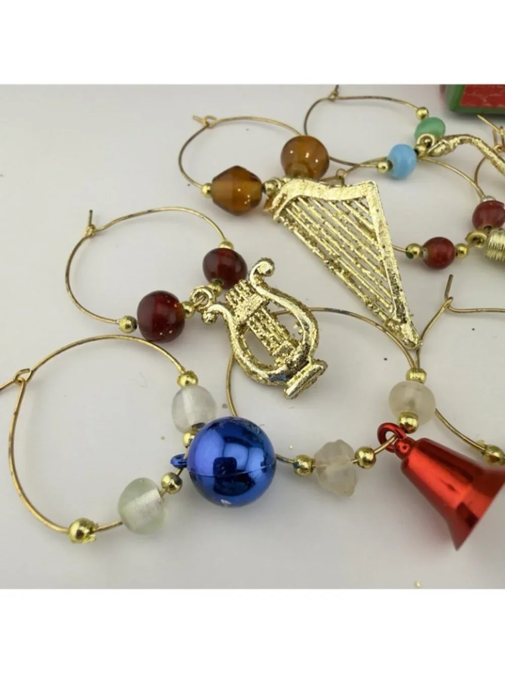 Holiday Wine Glass Charms Lot of 18 Bells Christmas Lights Presents French Horn